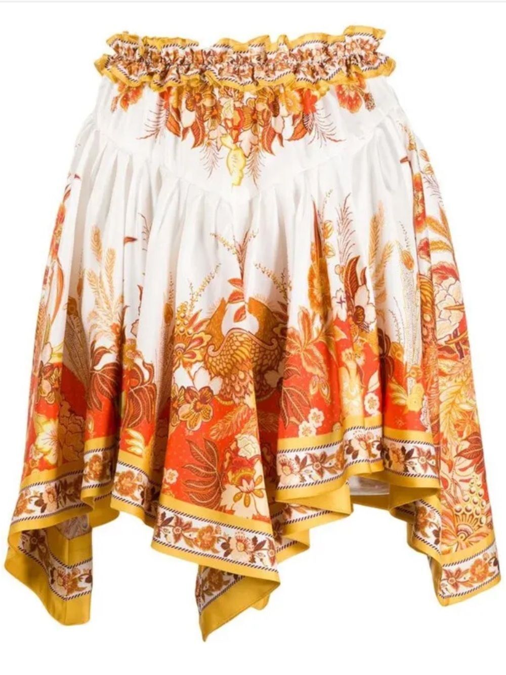Zimmermann White, Orange and Yellow Asymmetrical Pleated Floral Skirt size 0